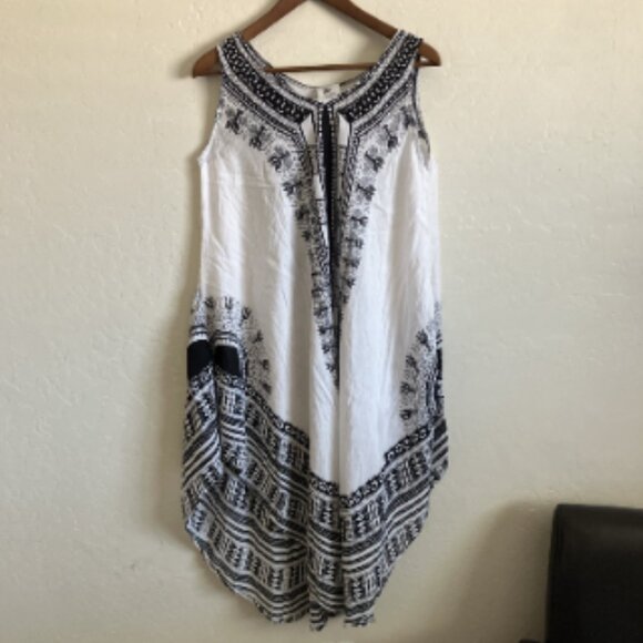 Hawaiian Beach Dress Womens Black White One Size Sleeveless Midi BOHO Mr Buho - Picture 6 of 11